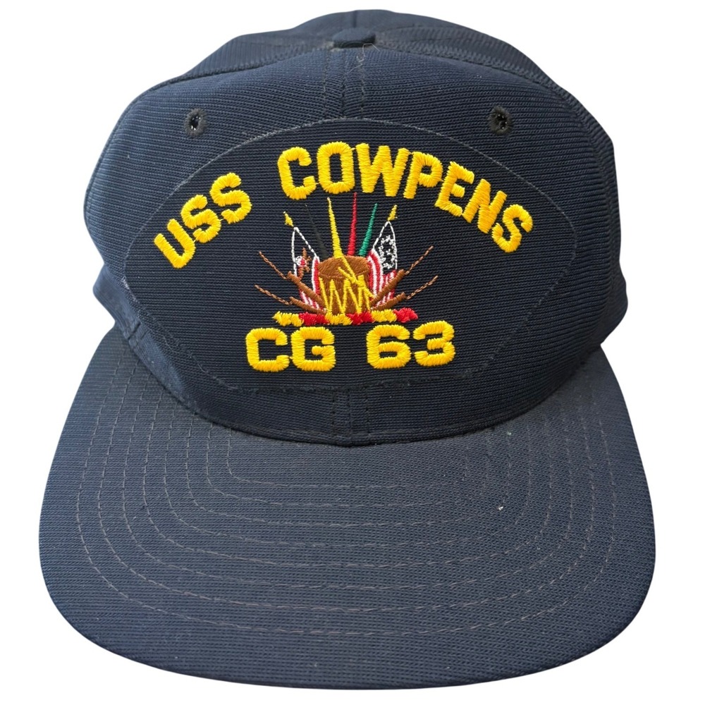 New Era USS Cowpens CG 63 Vintage Snapback Hat Navy Blue Pro Model USA Made